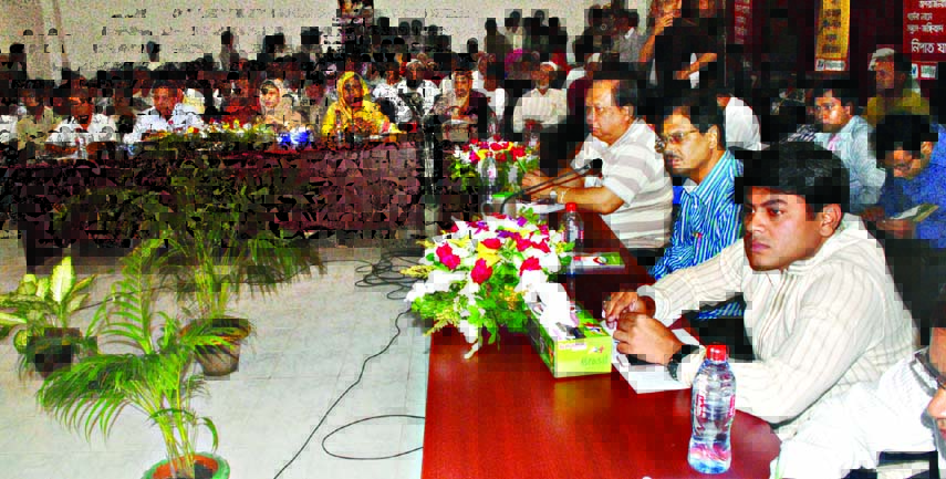 Distinguished guests at a discussion on 'Theme of all religions is humanity' at Nabab Nawab Ali Chowdhury Senate Bhaban of Dhaka University on Saturday.