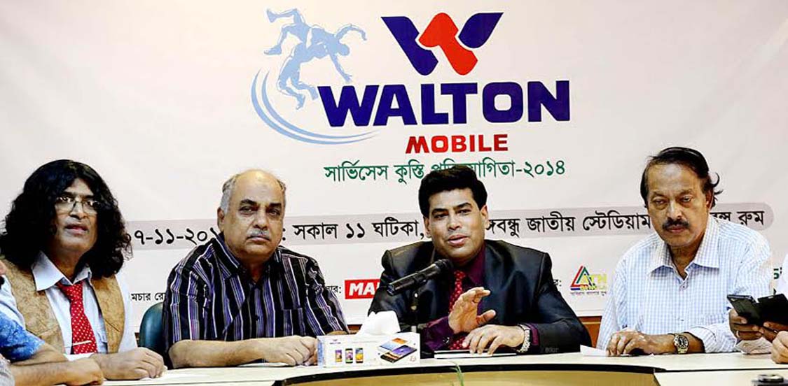 Vice-President of Bangladesh Amateur Wrestling Federation and Additional Director of RB Group FM Iqbal Bin Anwar Dawn speaking at a press conference at the conference room of Bangabandhu National Stadium on Friday.