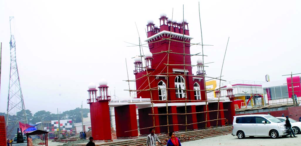 Preparation going on in full swing for International Trade Fair. The snap was taken from the venue of the fair at Sher-e-Bangla Nagar in the city on Friday.