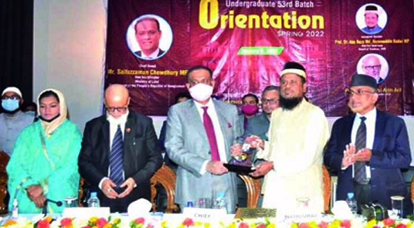 Land Minister Saifuzzaman Chowdhury Javed seen speaking as the chief guest at the Orientation Program of Spring Semester 2022 at International Islamic University Chattoram (IIUC) on Monday.