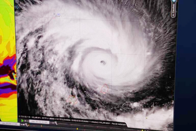 A computer image taken at Meteo-France shows Batsirai, a new tropical cyclone formed over the Indian Ocean.