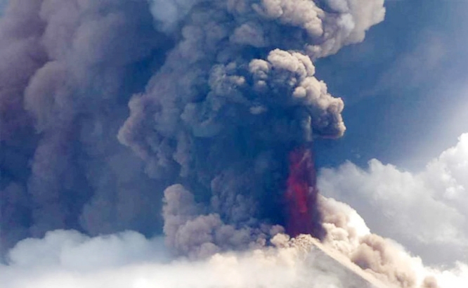 Ash spewing from the Mount Ulawun volcano in northeastern Papua New Guinea.