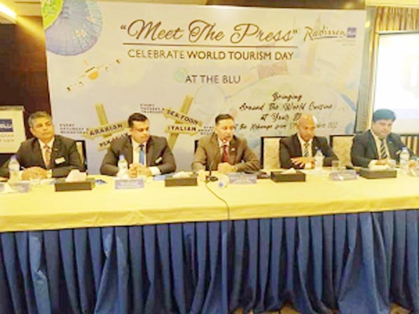 Chief Executive Officer Brig Gen Abu Sayeed Mohammad Ali and other high officials of Radisson Blu Chattogram Bay View at the press briefing.