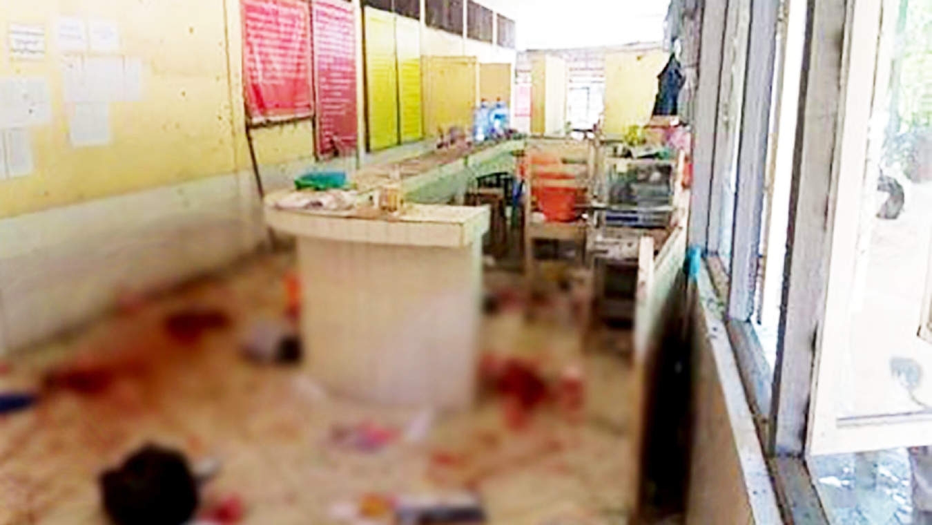 This handout photo from Myanmar's Military Information Team taken and released on Wednesday shows debris and blood on the floor at Insein prison following multiple bomb blasts targeting the complex in Yangon. Agency photo