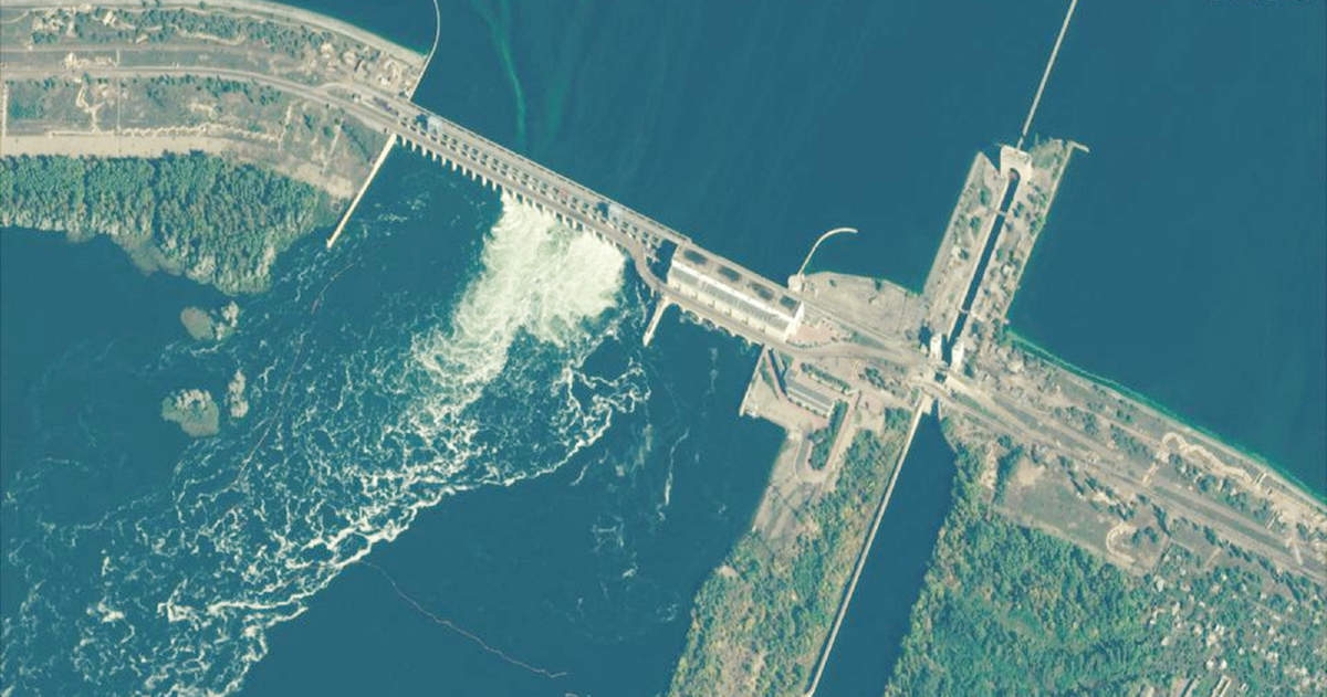 Satellite image shows the Kakhovka dam on the Dnipro River near Nova Kakhovka in Ukraine. Agency photo