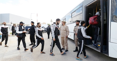 Migrants from various nationalities board abus as they leave the building housing the Anti-Illegal Migration Agency in the Libyan capital Tripoli, before being expelled to their countries of origin, on Thursday.