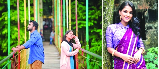Actress Sadia Ayman (top), Ziaul Faruq Apurba and Sadia Ayman in a scene from OTT platform’s web film ‘Maya Shalik’ (bottom)