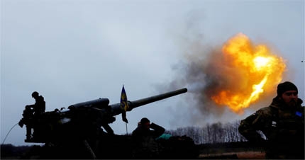 Ukrainian soldiers with the 43rd Heavy Artillery Brigade fire a projectile from a 2S7 Pion self propelled cannon, as Russia's attack on Ukraine continues, during intense shelling on the front line in Bakhmut, Ukraine, December 26, 2022.