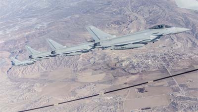 Typhoon aircrafts from the Royal Air Force fly during the annual Red Flag military exercise between the United States, Britain and Australia, in Nevada on Wednesday.