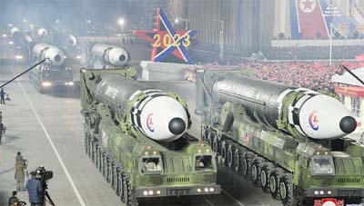 File photo: Missiles are displayed during a military parade to mark the 75th founding anniversary of North Korea's army, at Kim Il Sung Square in Pyongyang, North Korea February 8, 2023.