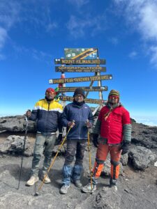 Md Mamunur Rashid, Faisal Mahmud and Md Rafsanjani at Uhuru peak