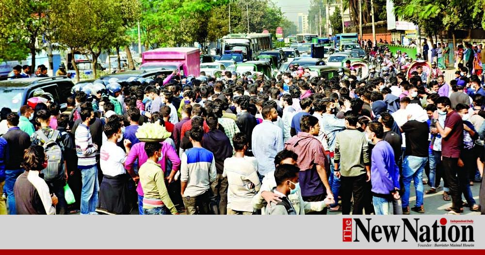 Textile students block road for online exams